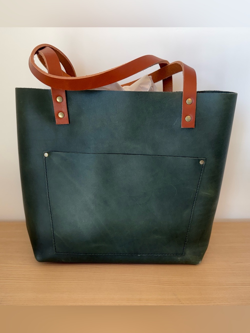 Rare Portland Leather Goods Jade tote with tandles!